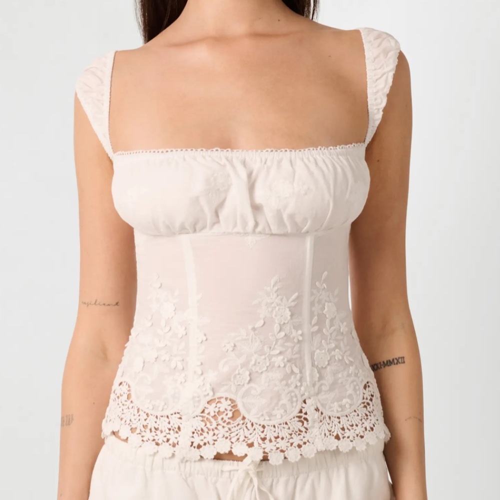 WeWoreWhat Cream Lace Embroidered Chemise Top